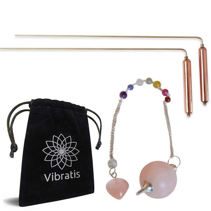 Dowsing Rods with Copper Handles Premium Quality Divining Rods - Dowsing Rose Cristal Quartz Pendulum Included - Varillas de Radiestesia