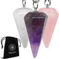 Dowsing Pendulums Set Amethyst Rose Quartz & Clear Cristal